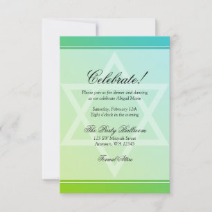 Teal Green Star of David Bat Mitzvah Reception Invitation