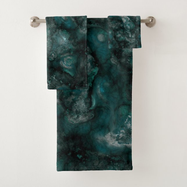 Teal green stone abstract bath towel set (Insitu)