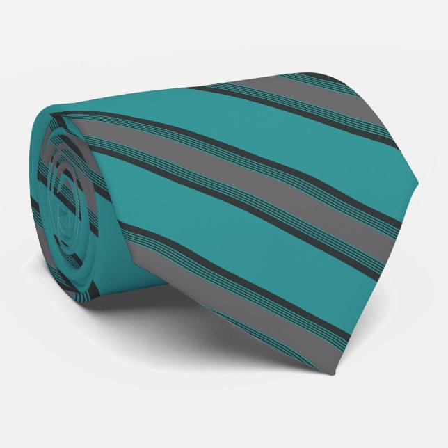 Teal Green Stripes Neck Tie (Rolled)