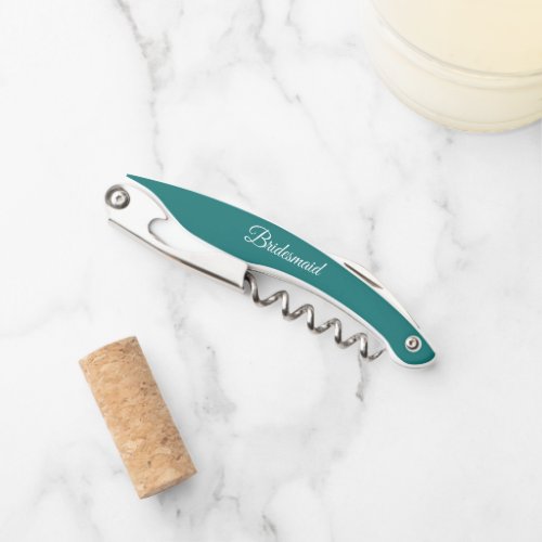 Teal Green Stylized Bridesmaid Name Waiters Corkscrew