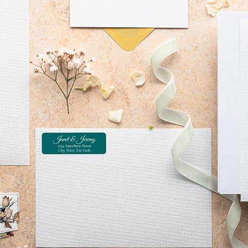 Teal Green Stylized Name Wedding Return Address Label