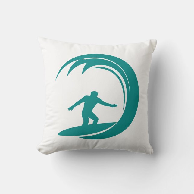 Teal Green Surfing Throw Pillow (Front)