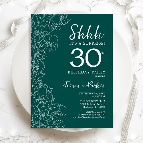 Teal Green Surprise 30th Birthday Invitation