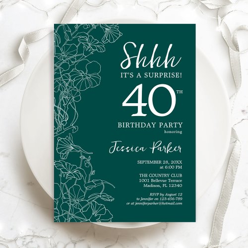 Teal Green Surprise 40th Birthday Invitation