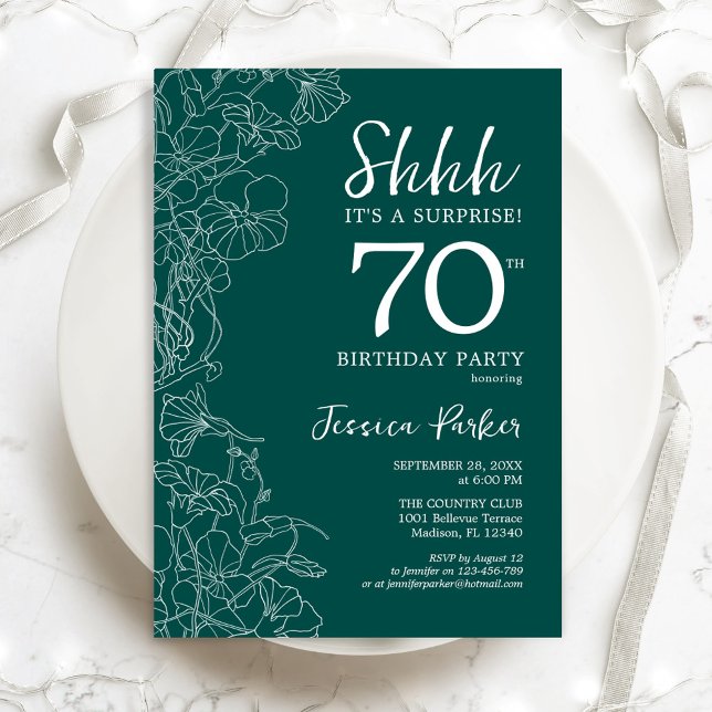 Teal Green Surprise 70th Birthday Invitation (Creator Uploaded)
