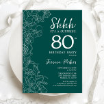 Teal Green Surprise 80th Birthday Invitation<br><div class="desc">Teal Green Surprise 80th Birthday Invitation. Minimalist modern feminine design features botanical accents and typography script font. Simple floral invite card perfect for a stylish female surprise bday celebration.</div>