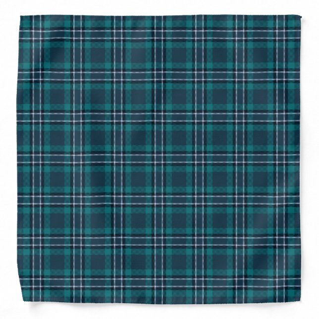 Teal Green Tartan Plaid Pattern Bandana (Front)