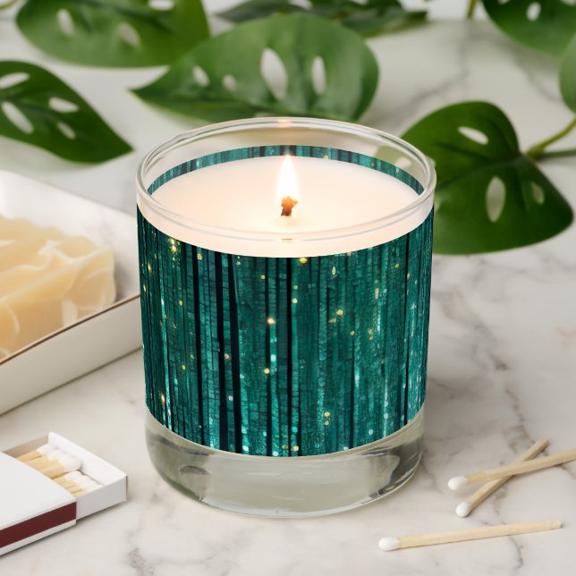 Teal Green Tinsel Stripes Christmas Scented Candle (Lit)