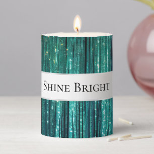 Teal Green Tinsel Stripes Quote Pillar Candle