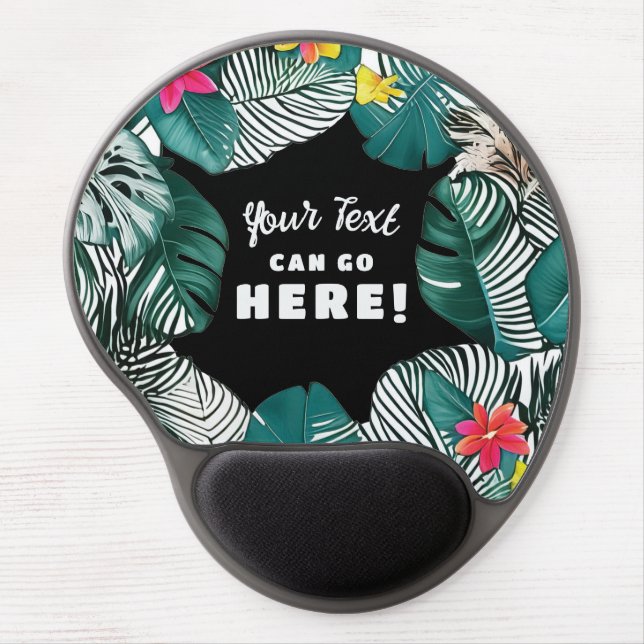 Teal Green Tropical Jungle Flowers Personalized Gel Mouse Pad (Front)
