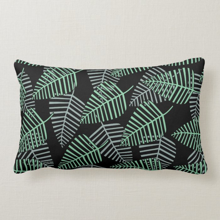 Teal Green Tropical Leaves Pattern. Throw Pillows