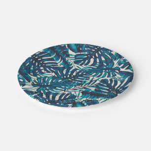 Teal Green Tropical Palm Leaves Summer Wedding Paper Plates