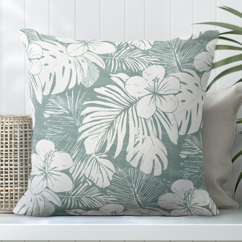 Teal Green Tropical Throw Pillow