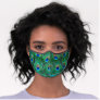 Teal Green Turquoise Blue Peacock Feather Pattern Premium Face Mask