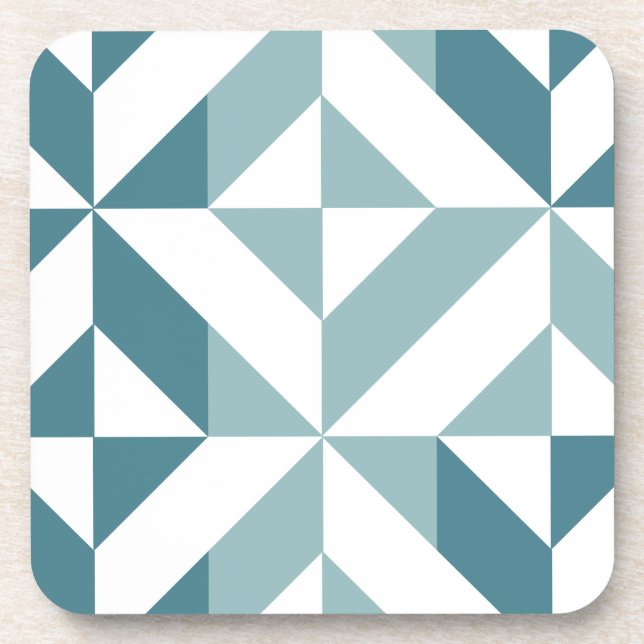 Teal Green Two Tone Geometric ZigZag Beverage Coaster (Front)