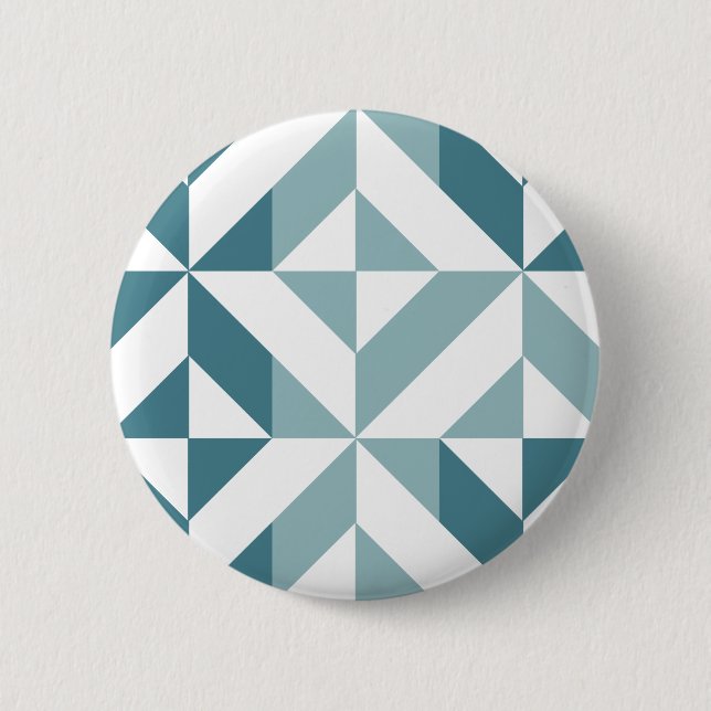 Teal Green Two Tone Geometric ZigZag Button (Front)