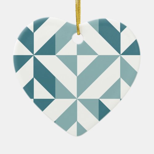 Teal Green Two Tone Geometric ZigZag Ceramic Ornament