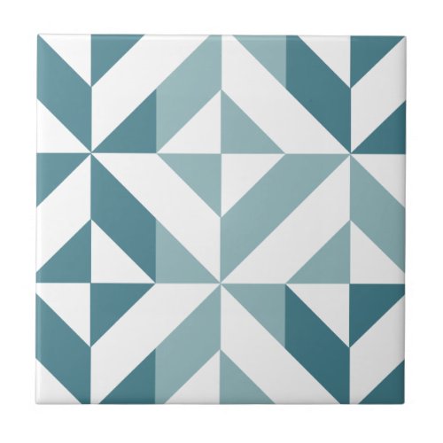 Teal Green Two Tone Geometric ZigZag Ceramic Tile