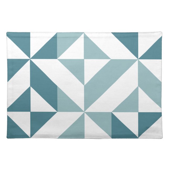 Teal Green Two Tone Geometric ZigZag Cloth Placemat (Front)