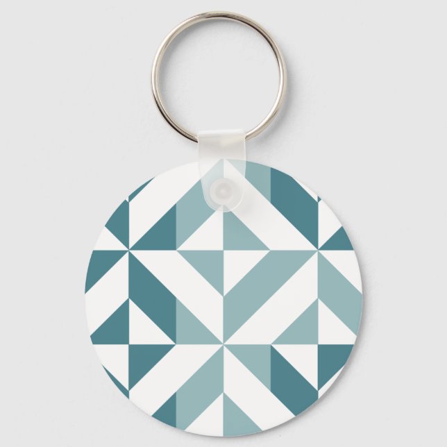 Teal Green Two Tone Geometric ZigZag Keychain (Front)