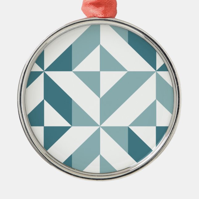 Teal Green Two Tone Geometric ZigZag Metal Ornament (Front)