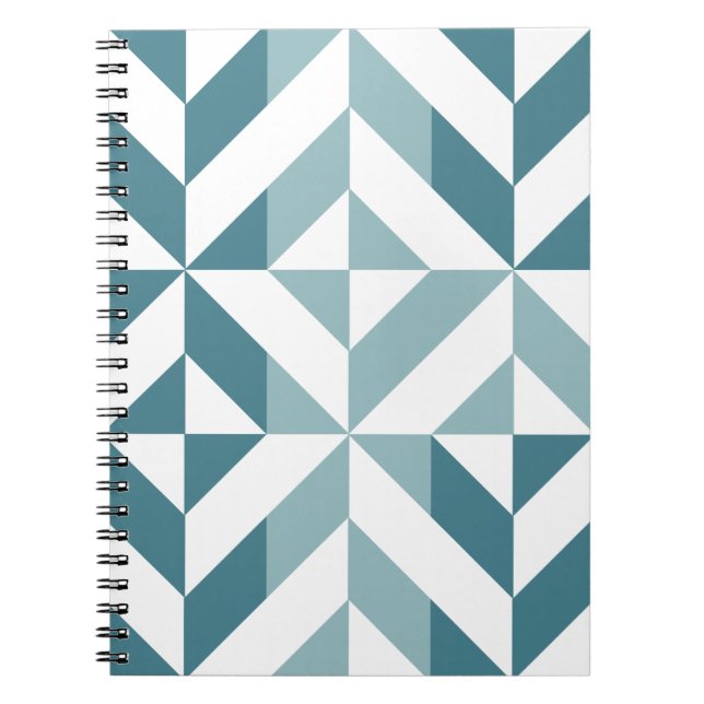 Teal Green Two Tone Geometric ZigZag Notebook (Front)