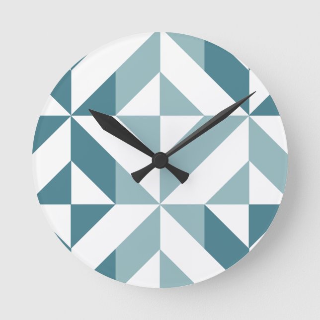 Teal Green Two Tone Geometric ZigZag Round Clock (Front)