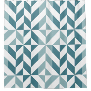 Teal Green Two Tone Geometric ZigZag Shower Curtain
