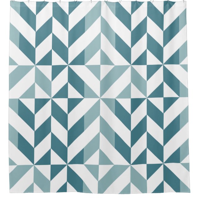 Teal Green Two Tone Geometric ZigZag Shower Curtain (Front)