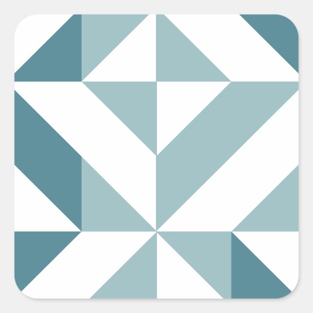 Teal Green Two Tone Geometric ZigZag Square Sticker (Front)