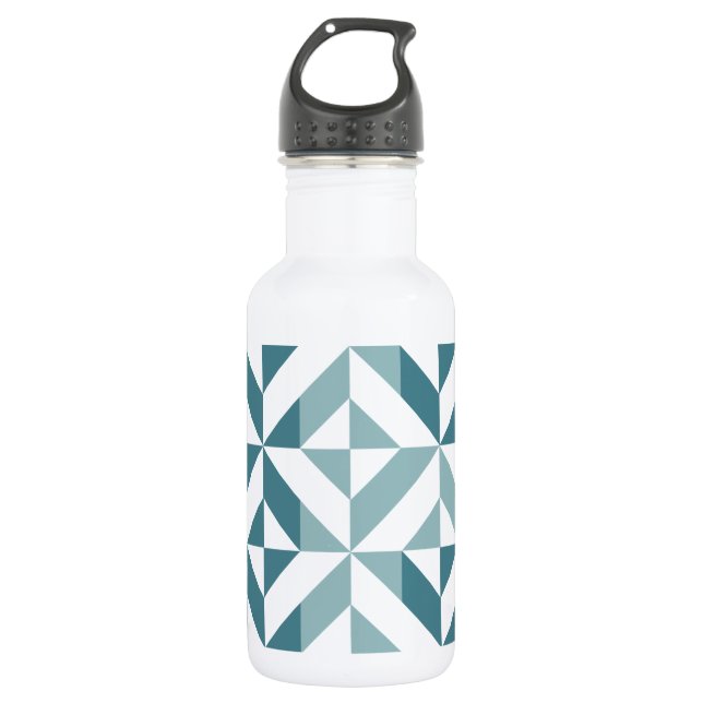 Teal Green Two Tone Geometric ZigZag Stainless Steel Water Bottle (Front)