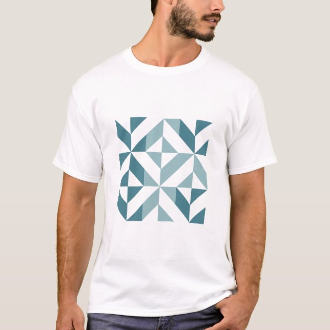 Teal Green Two Tone Geometric ZigZag T-Shirt (Front)