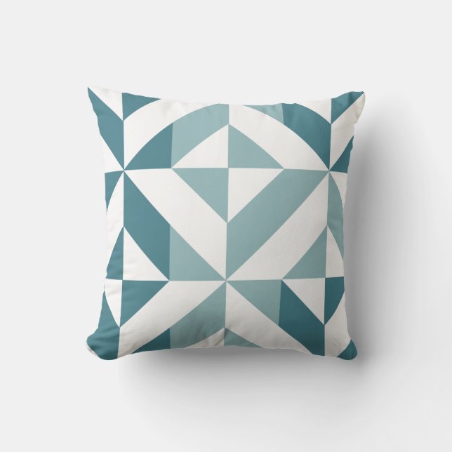 Teal Green Two Tone Geometric ZigZag Throw Pillow (Front)