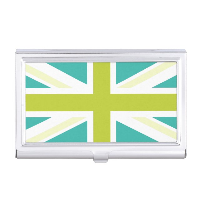Teal & Green UK Flag Business Card Holder (Front)
