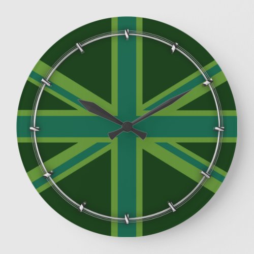 Teal Green UK Union Jack Decor Large Clock