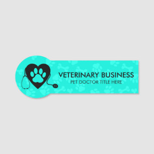 Teal Green Veterinarian Paw Heart Stethescope Pet Name Tag