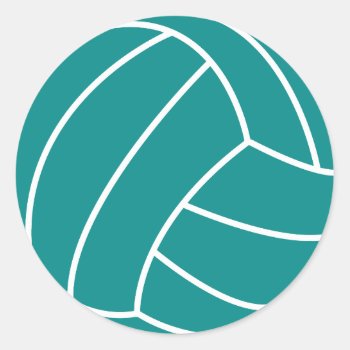 Teal Green Volleyball Classic Round Sticker by ColorStock at Zazzle