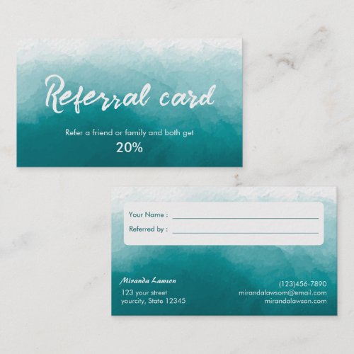 Teal Green Watercolor background Referral card