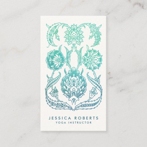 Teal Green Watercolor Boho Floral Business Card