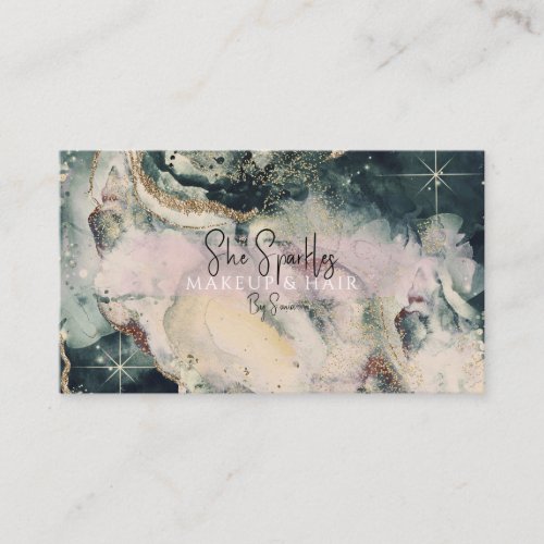 Teal Green Watercolor Cosmic Galaxy Sparkle Beauty Business Card