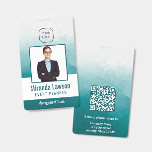 Teal Green Watercolor Professional office Badge
