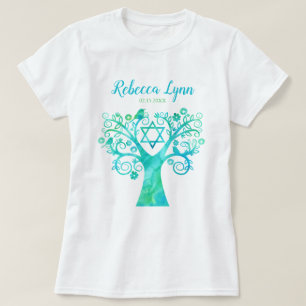 Teal Green Watercolor Tree of Life Bat Mitzvah T-Shirt