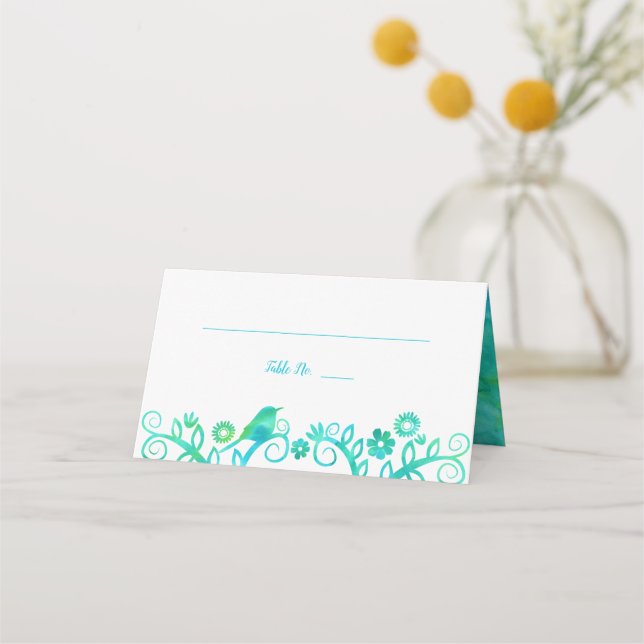 Teal Green Watercolor Tree of Life Folded Place Card (Front)