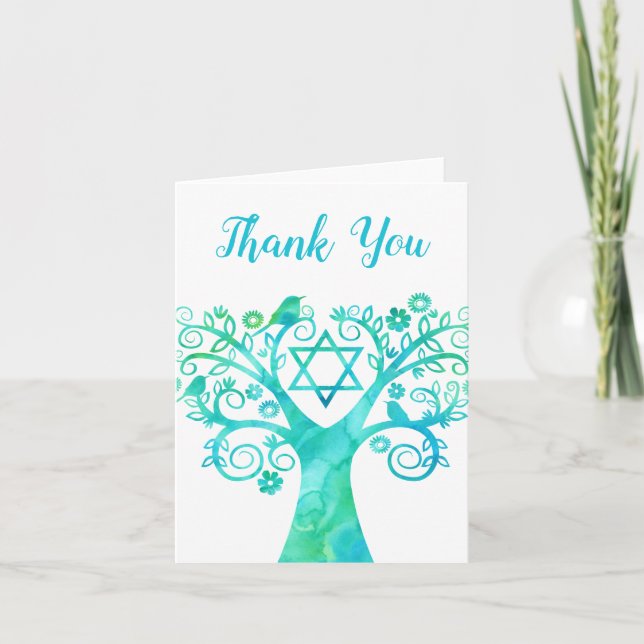Teal Green Watercolor Tree of Life Thank You (Front)