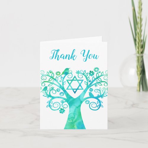Teal Green Watercolor Tree of Life You Thank You Card