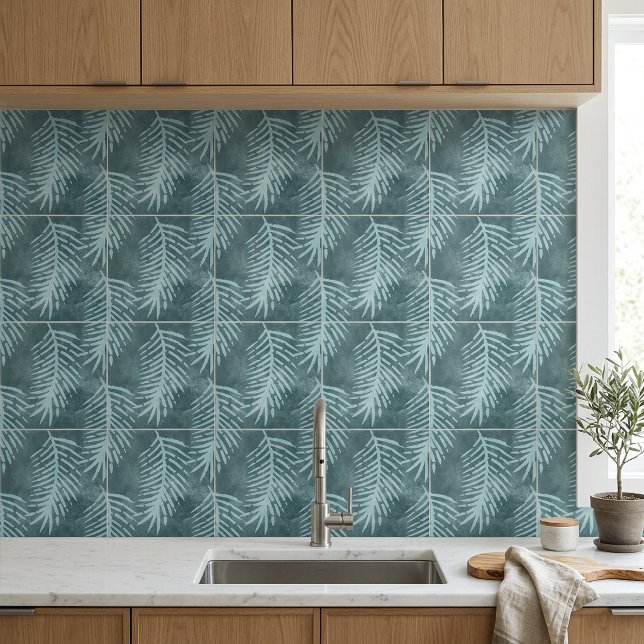 Teal Green Watercolor Tropical Leaf Ceramic Tile (Teal Green Watercolor Tropical Leaf Ceramic Tile)