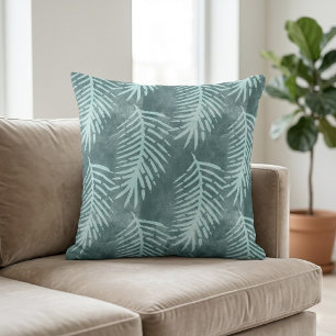 Teal Green Watercolor Tropical Leaf Throw Pillow