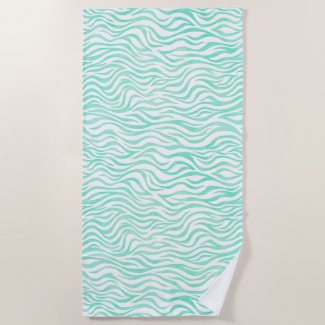 Teal Green Watercolor Zebra Print Beach Towel