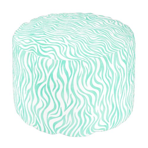 Teal Green Watercolor Zebra Print Pouf