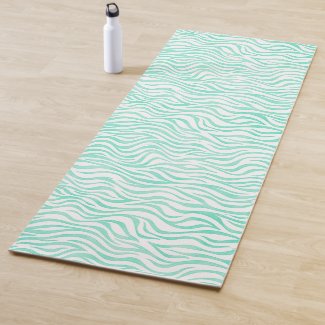 Teal Green Watercolor Zebra Print Yoga Mat